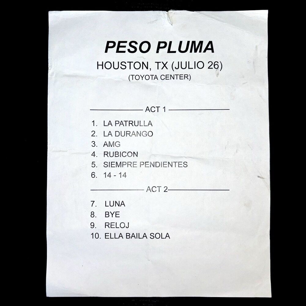 Peso Pluma 2024 Exodo Tour Setlist Super Rare Collectable Memorabilia